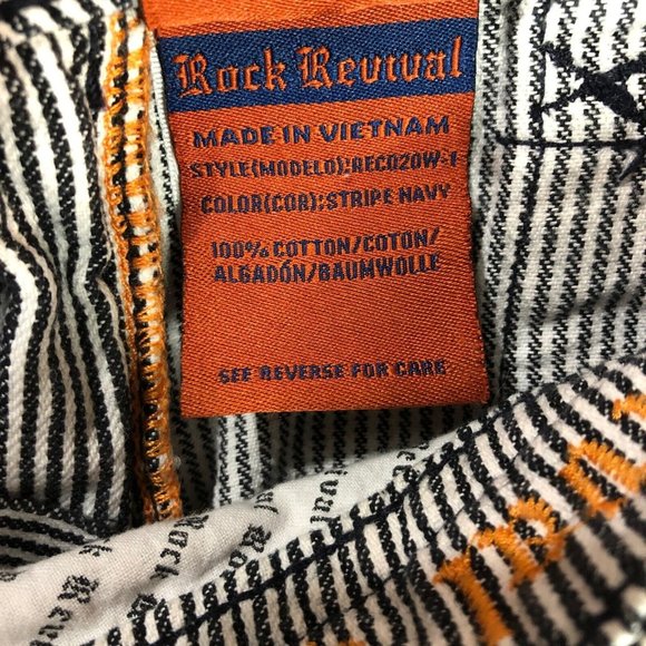 SOLDRock Revival Distressed Navy White Stripe Fleur de Lis Flap Pocket Shorts 26 - Picture 9 of 10